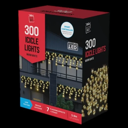 300 LED Warm White Icicles - 5.9m lighted length