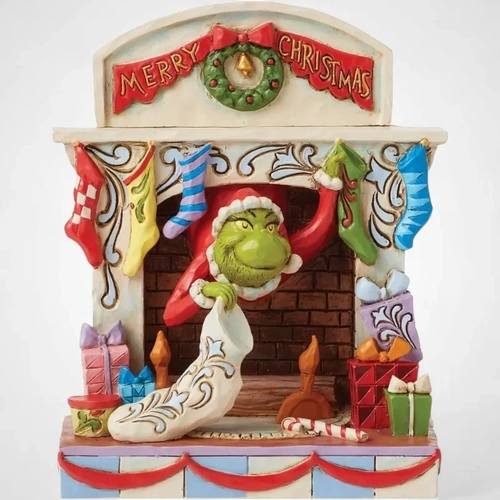 Grinch Peaking Out Of Fireplace