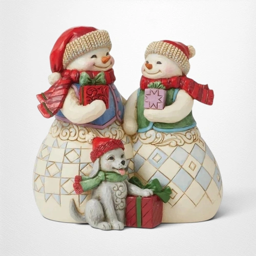 Snow Couple with Puppy