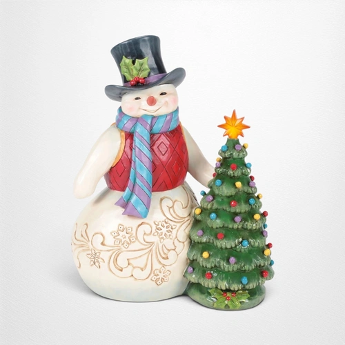 Snowman With Vintage LED Tree