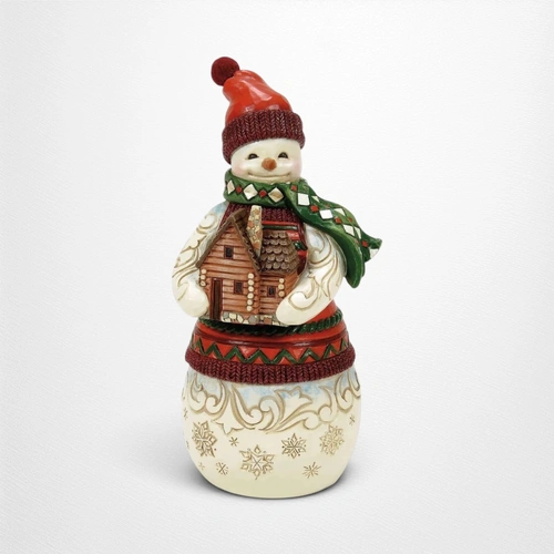 Christmas At The Lodge Snowman With Log Cabin