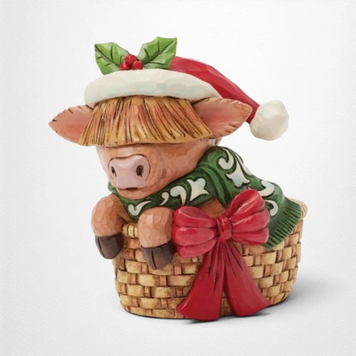 Heartwood Creek - 8cm Mini Highland Cow in Basket
