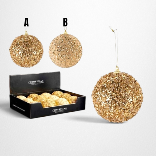 Gold Bauble with Glass Beading B - 80mm