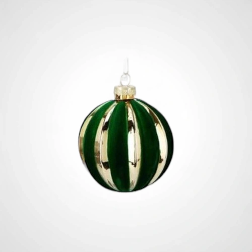8cm Shiny Gold & Velvet Green Bauble 