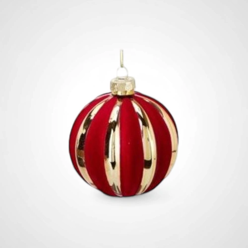 8cm Shiny Gold & Velvet Red Bauble 