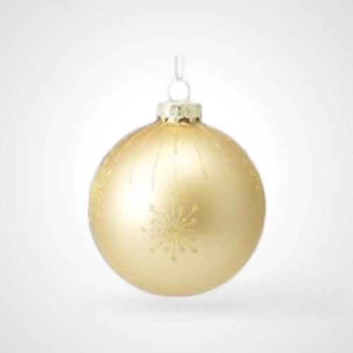 Glass Matte Gold Bauble w/snowflakes - 8cm