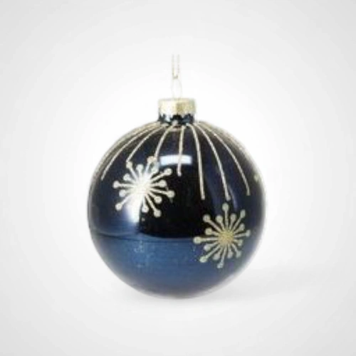 Glass Shiny Blue Bauble w/snowflakes - 8cm