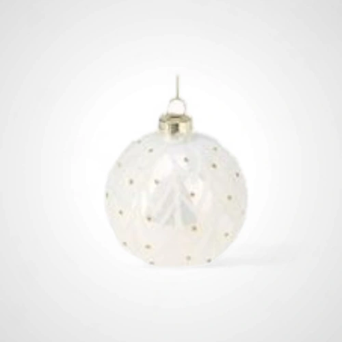 Glass Gold Pear White Bauble w/Beads - 8cm