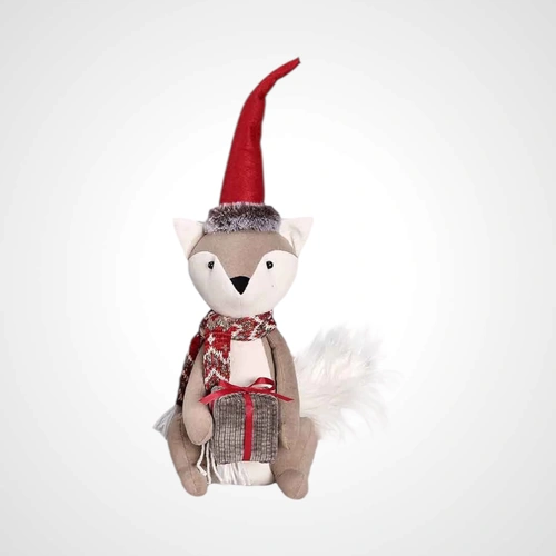 Sitting Fox With Red Santa Hat