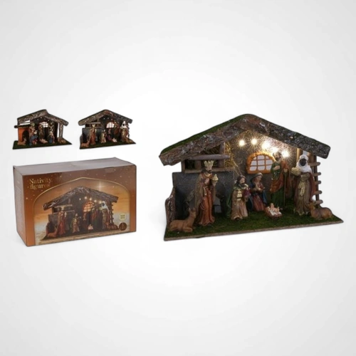 8 Figure Nativity Scene w/ White LED 
