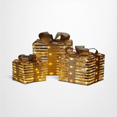 3pc Gold Gift Box Set w/Micro LEDs