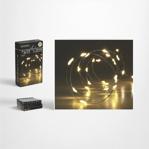 95cm Warm White B/O String - Silver Wire