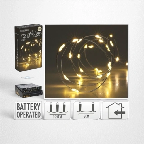 1.95cm Warm White B/O String - Silver Wire