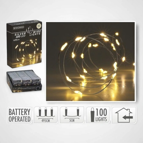 4.95m B/O Warm White Silver Wire Lights 