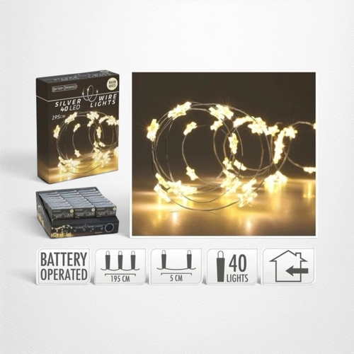 1.95cm Warm White Star B/O String - Silver Wire