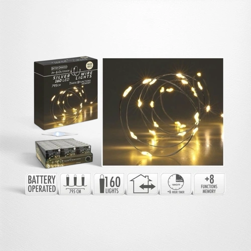 7.95m B/O Warm White Silver Wire Lights