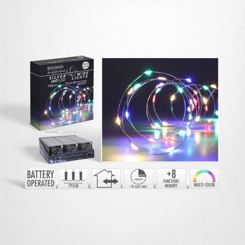 7.95m B/O Multi Silver Wire Lights
