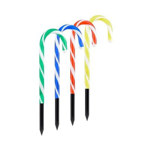Set Of 4 Solar Multi Coloured Small Candy Cane