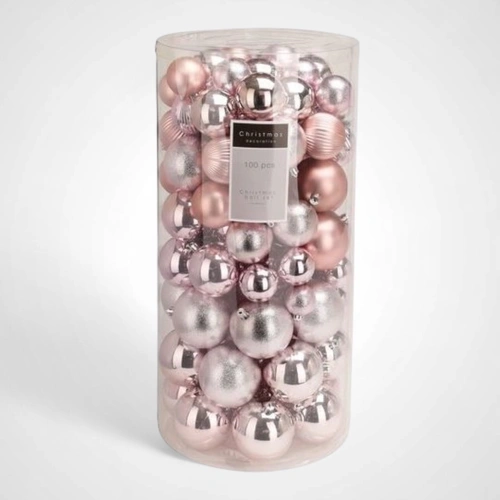 100pc Mixed Pink Bauble Pack