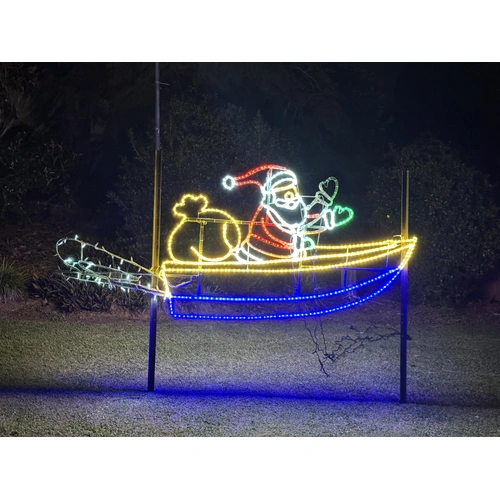 Large Santa in Speed Boat Rope Light Motif