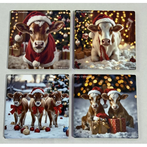 Set of 4  Christmas Cows Coasters