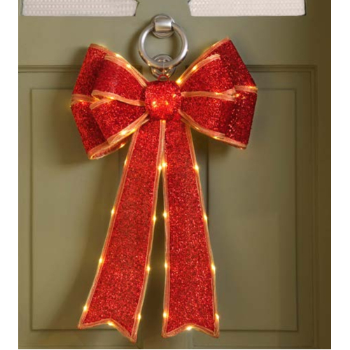 Battery Operated LED Lit Red Bow- Avail October 2024
