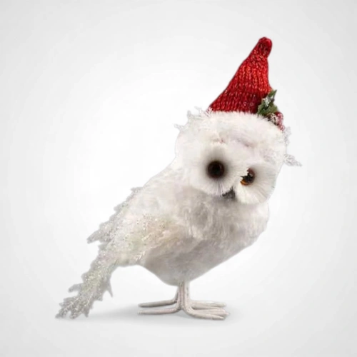 20cm Snowy Owl with Christmas Hat