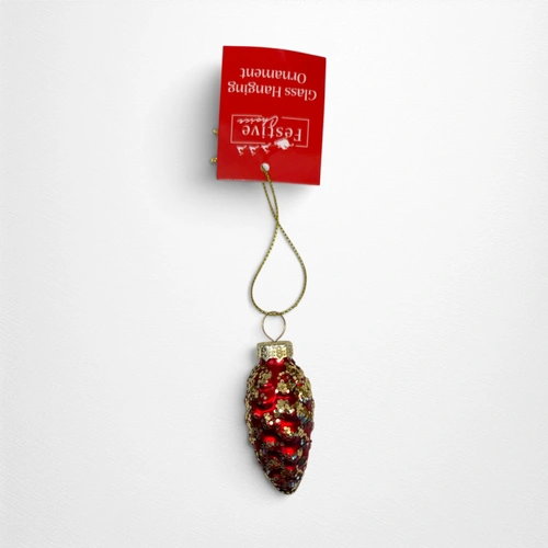 Glass Red Acorn w/Gold Glitter Detail Ornament