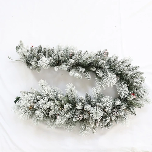 210cm Frosted Pine Lit Garland with Red Berries