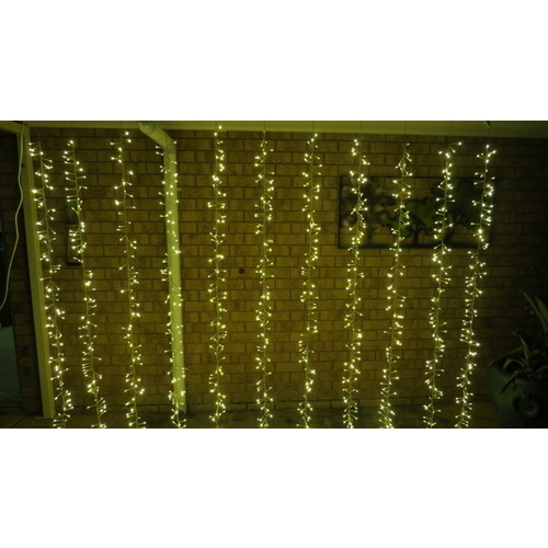 3m x 2m Warm White Cluster Curtain-green wire 