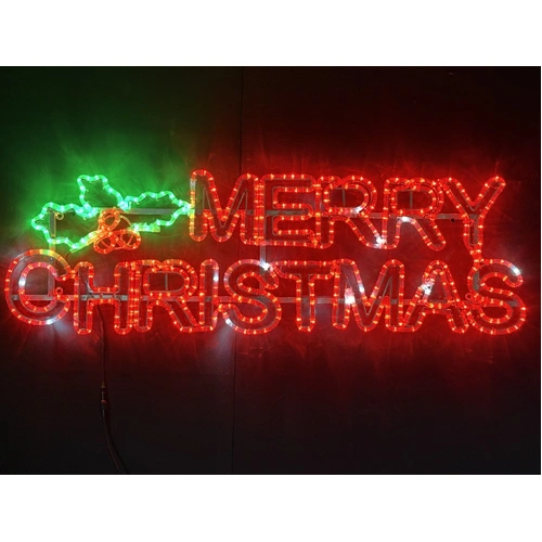 Twinkling Merry Christmas with Holly Rope Light Motif