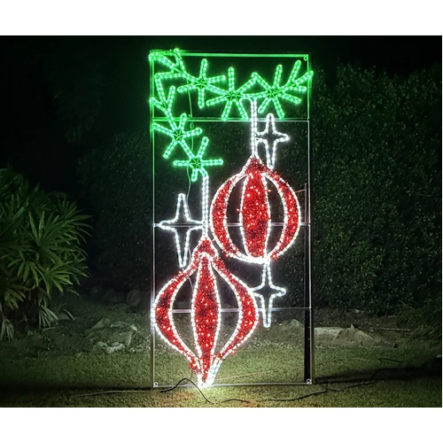 Garland with 2 Red Baubles 3 Stars Rope Light Motif 