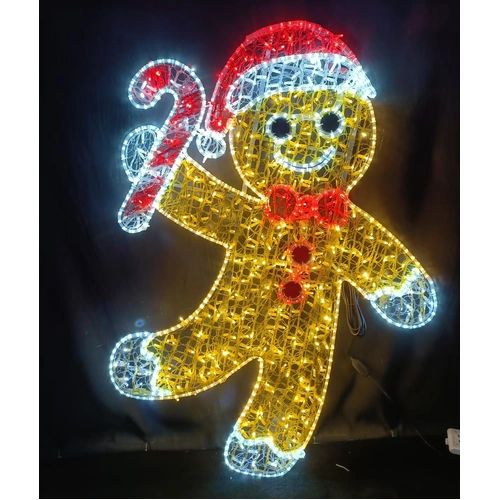 180cm Gingerbread Boy with Candy Cane Rope Light Motif - PREORDER FOR 2026