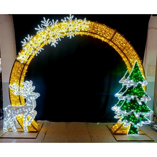 3D Golden Arch with Snowflakes Reindeer and Trees Rope Light Motif 