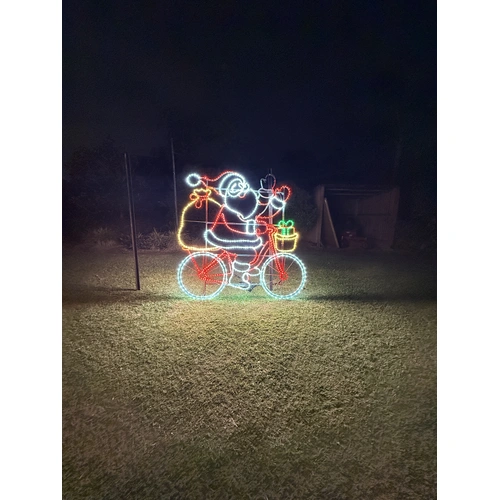 Large Santa on Push Bike Waving Rope Light Motif 