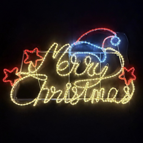 Merry Christmas with Santa Hat Rope Light Motif 