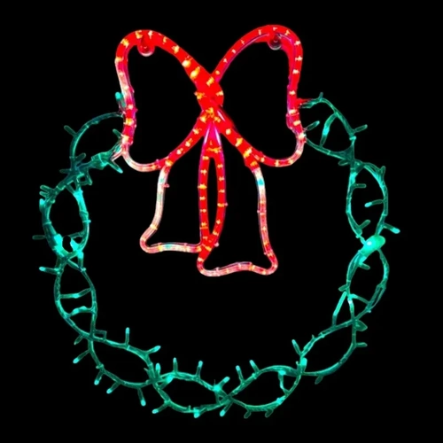 Green Wreath with Red Ribbon Rope Light Motif