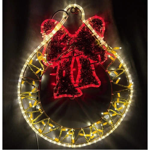 Warm White Bauble with Red Bow Rope Light Motif 