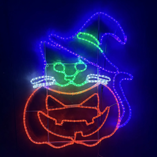Cat in Pumpkin/Hat Halloween Rope Light Motif 