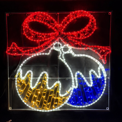 Double Baubles with Red Bow Rope Light Motif