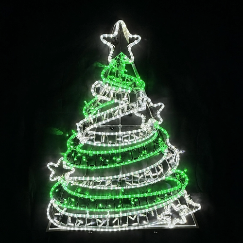 Green and White Swirl Tree Rope Light Motif