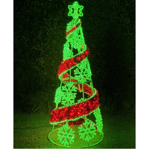 2M Green Red Snowflake Cone Tree Rope Light Motif