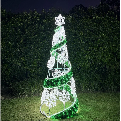 2M Green White Snowflake Cone Tree Rope Light Motif
