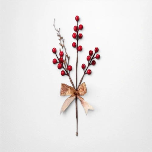 Christmas Berry Branch w/Gold Bow - 25cm