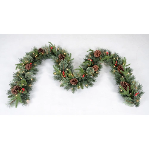 270cm Mixed Decoration Lit Green Christmas Garland