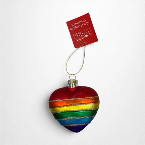 Glass Rainbow Painted Heart Hanging Ornament