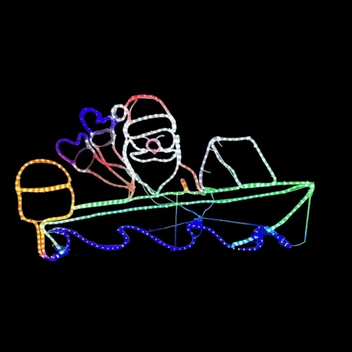 Large Santa in Speed Boat Rope Light Motif