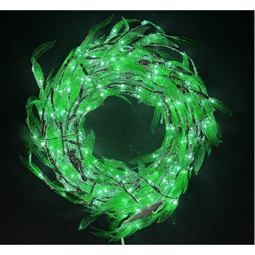 50cm Lit Green Wicker Willow Wreath