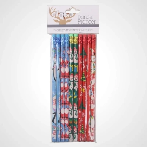 10pc Christmas Pencil w/Coloured Eraser