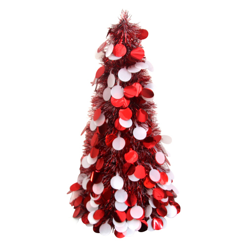 48cm Red and White Tinsel Tree